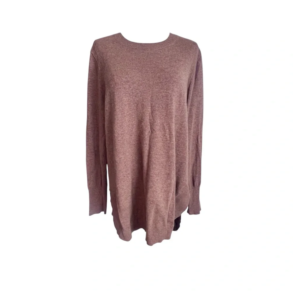 J. Crew Wool Blend Tunic Sweater Crewneck Rounded Hem in Heather Camel Women’s L
